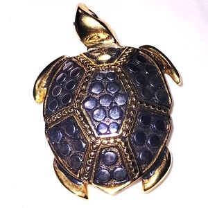 Vtg Large Retro Sy Sea Turtle Pin Brooch Pendant 2 Tone Textured